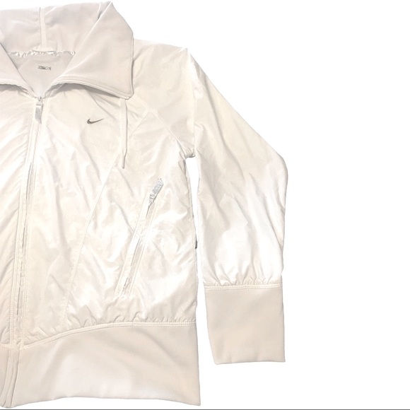 NIKE Lined Windbreaker High Neck White Sublimated Print Zip Bomber Jacket XL - Picture 11 of 16